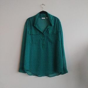 Liz clairborne jewel green button down blouse xl